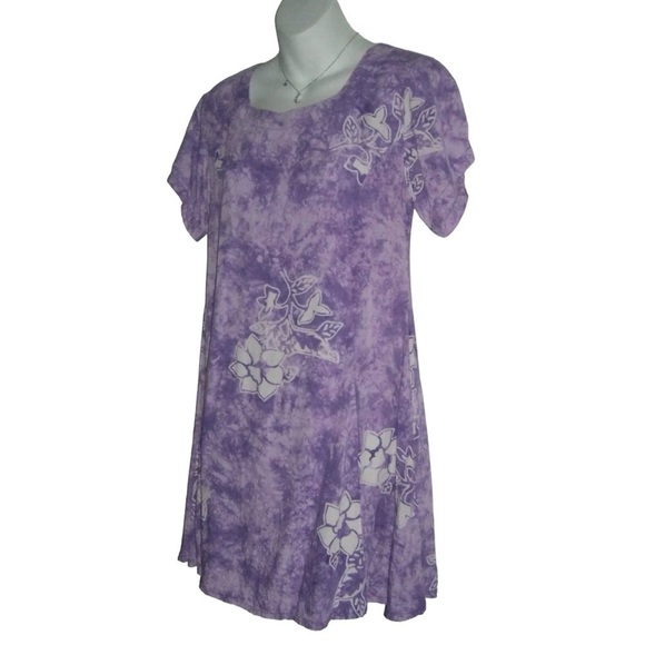 Vintage 90s Far Away Dress Tie Dye Floral Purple Whimsigoth Beach Boho Tiki Sz L - Picture 3 of 9